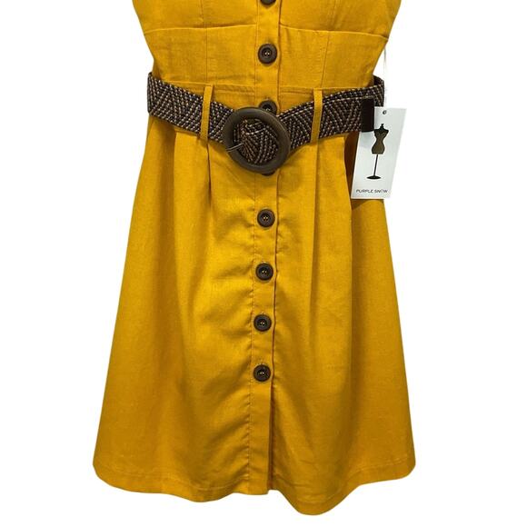 Purple Snow Sun Dress Womens Size S Mustard Yellow Corset Style Button Up Belted - Picture 4 of 10